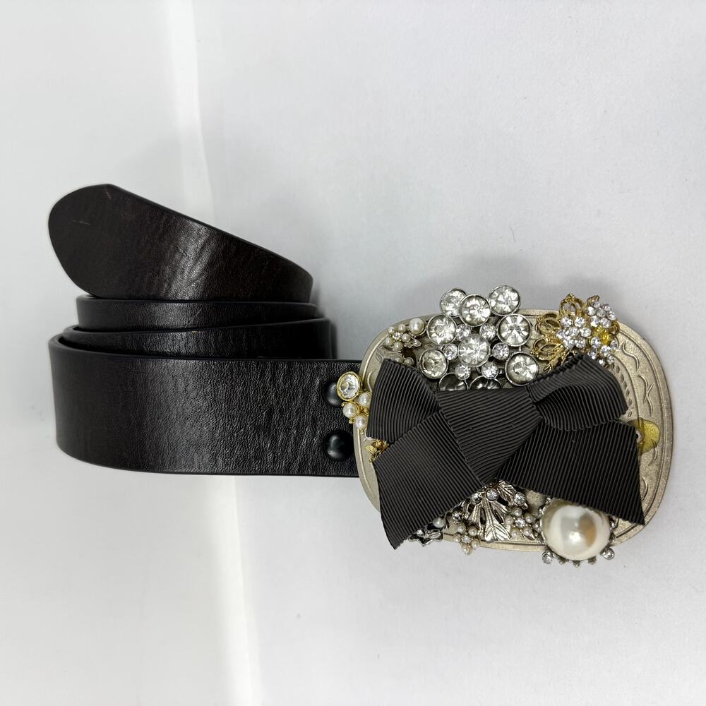 Vintage Rhinestone Pearl Bow Belt Signed Buckle For Repair